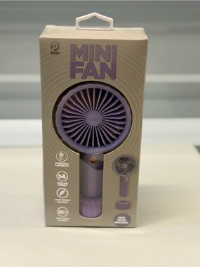 POM Mini Portable Handheld Fan Purple Rechargeable 3 Speed Cooling Desk Stand
